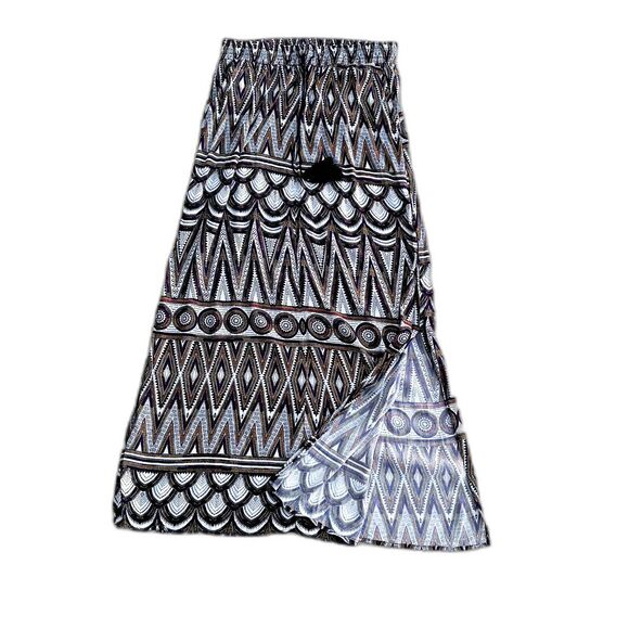 H&M Women's Maxi Geometric Viscose Elastic Waist Boho Crinkled Skirt Sz 12 - Picture 3 of 13